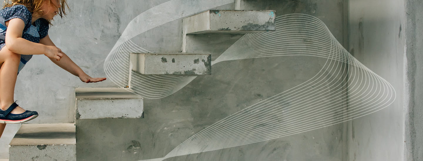 girl climbing concrete stairs