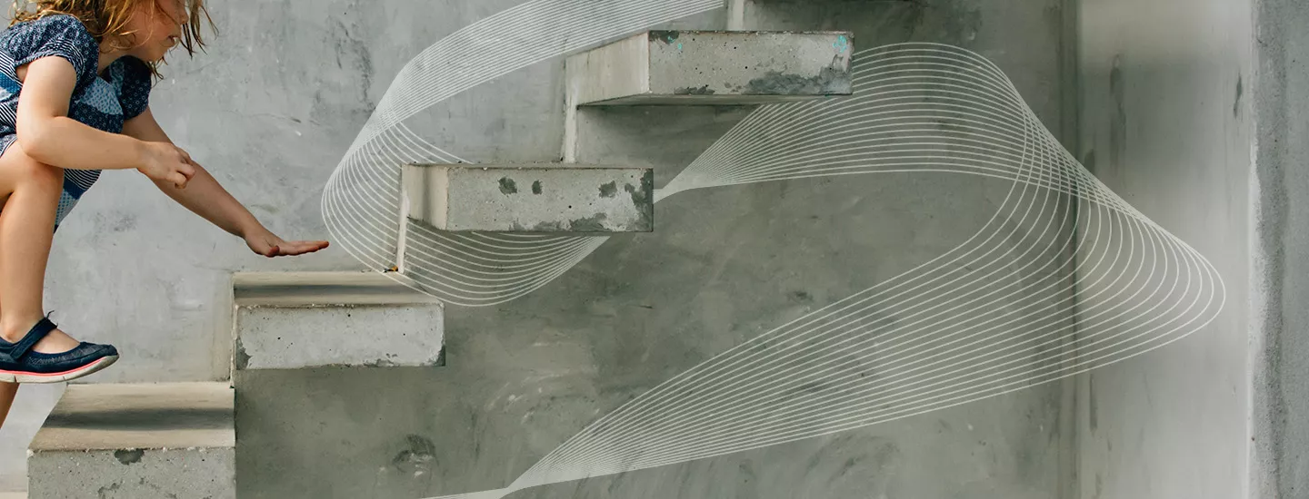 girl climbing concrete stairs